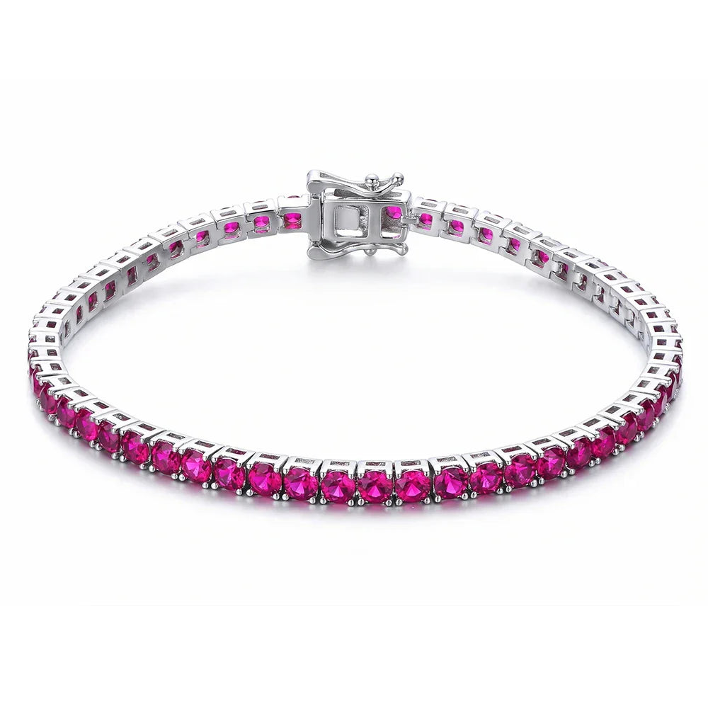 925 Silver Tennis Bracelet, 3mm Pave CZ, Dark Ruby/Rainbow/Blue/Green/Black, Eternity Design, Fine Jewelry for Women