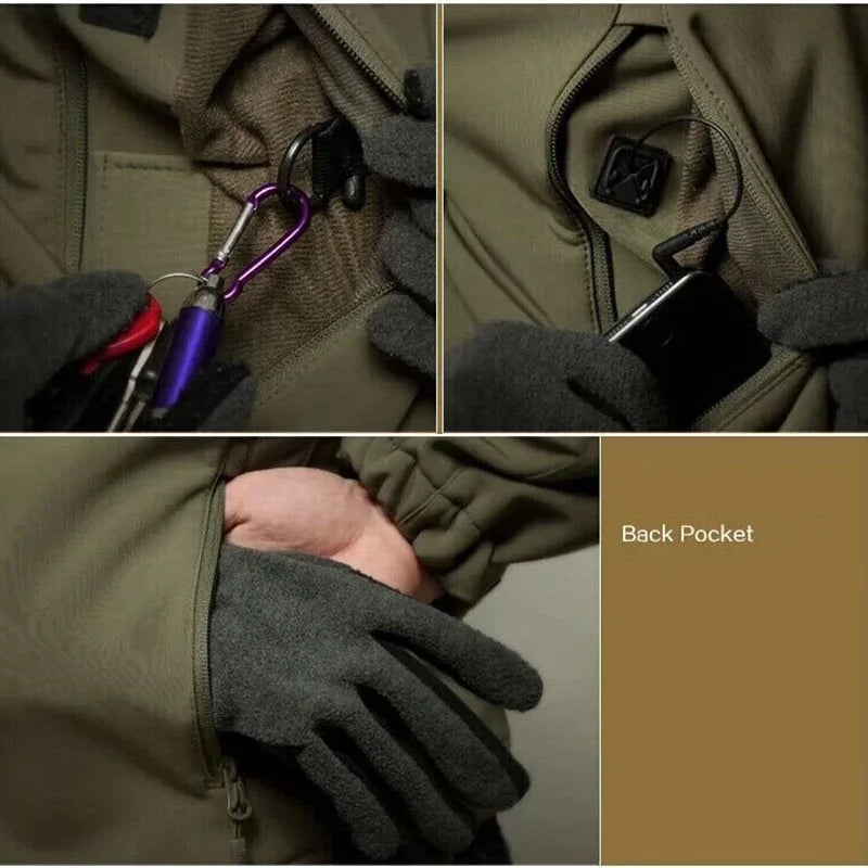 Winter Outdoor Work Sets Mens Field Training Jackets Multi-Pocket Fleece Cargo Pants Tactical Waterproof Camping Tracksuits Set