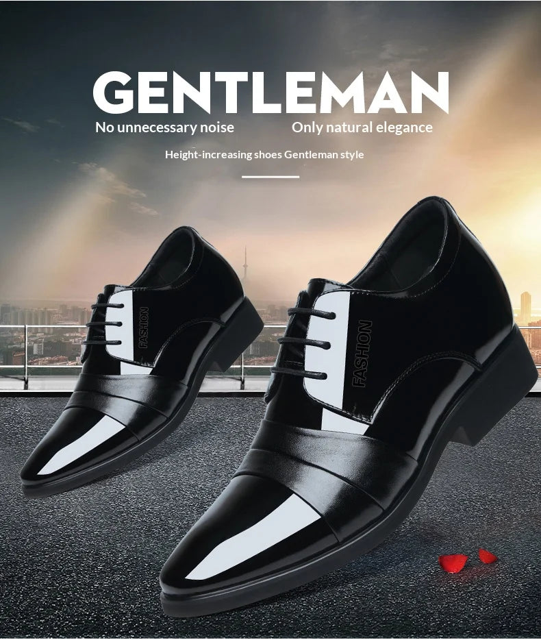 6cm/8cm Height Increasing Mens Formal Dress Shoes Cow Leather Elevator Shoes Business Office Oxfords Wedding Party Social Shoes