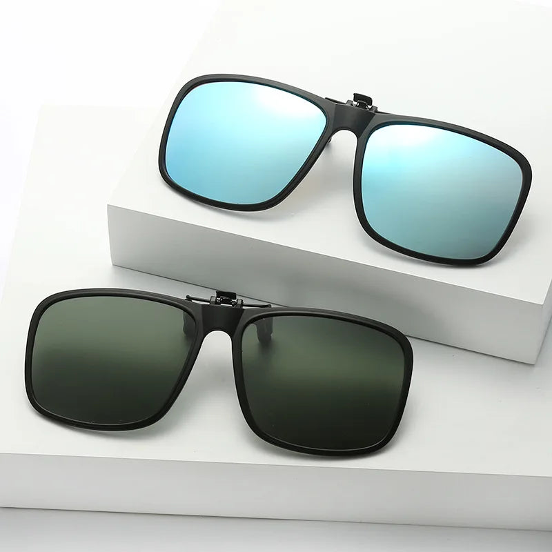 KLASSNUM Clip Polarized Sunglasses Square Men Clip On Glasses Flip-up Frames Sunglasses Covers Blue Night Vision Color Lens 2025