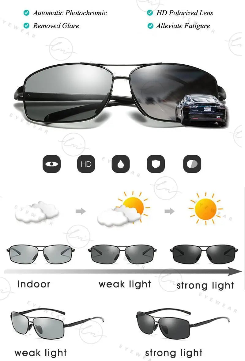 Classic Photochromic Sunglasses Polarized Man Day Night Vison Glasses Woman Chameleon Lens For Driving Goggles Male