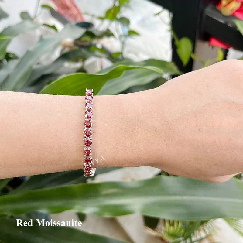 Luxury Real 3/4/5/6.5MM Full Champagne Blue Green Moissanite Tennis Bracelet for Men Women S925 All Red Diamond Bracelets
