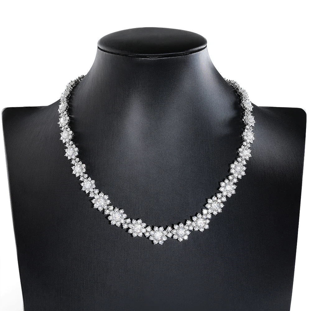 Luxury 35-39cttw D Color Gradient Full Moissanite Sunflower Tennis Necklace for Women S925 Silver All Diamond Neck Chain