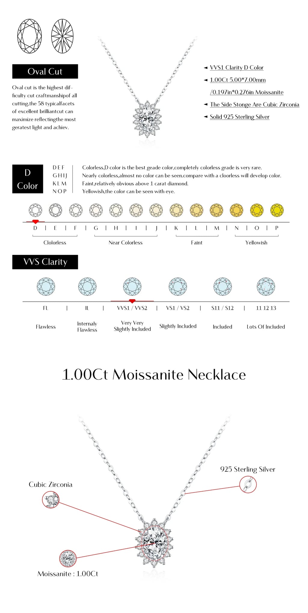 6 Styles D Color Geometric Moissanite Necklaces 925 Sterling Silver Dazzling Pendant Necklace For Women Fine Jewelry