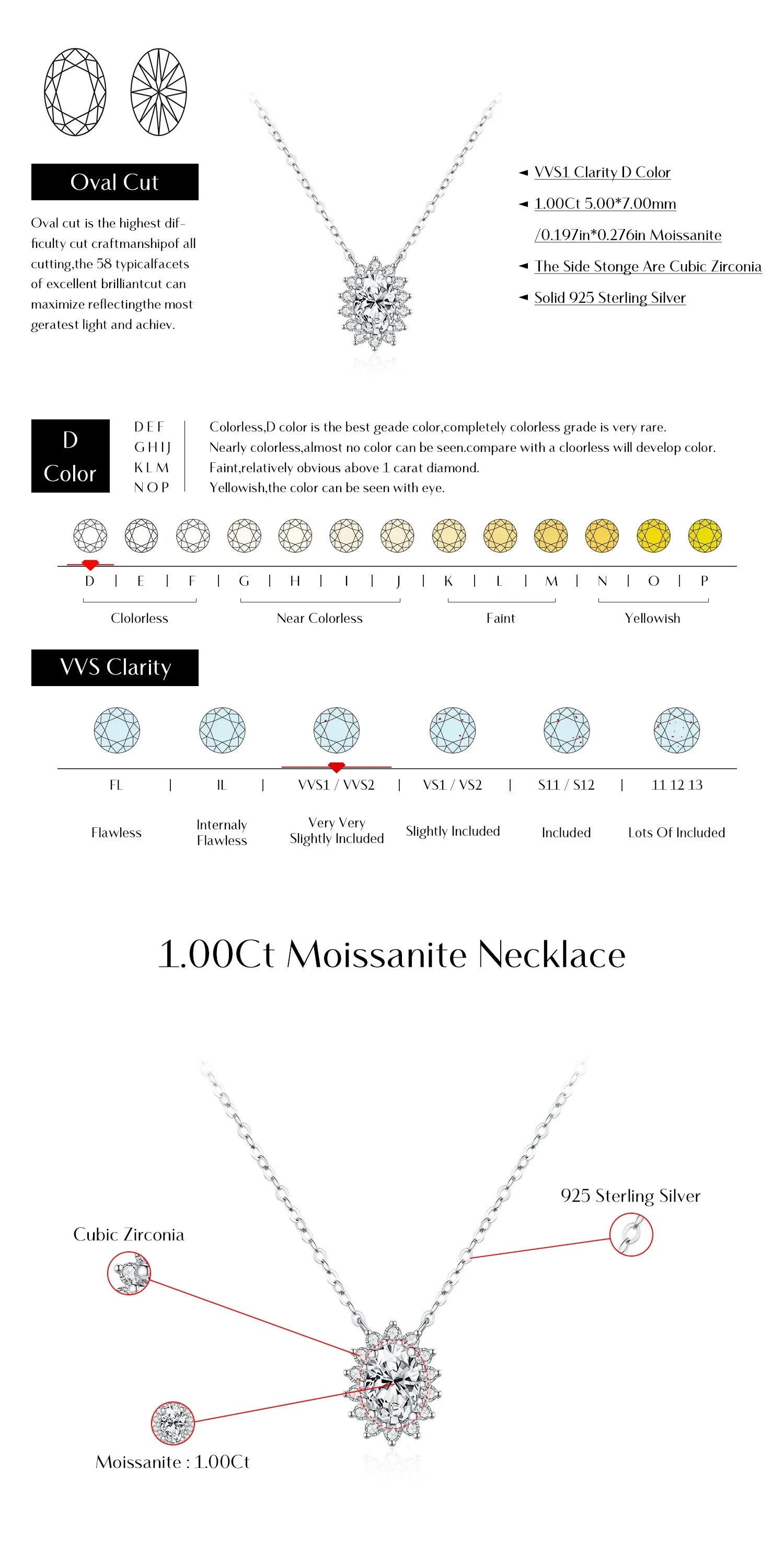 6 Styles D Color Geometric Moissanite Necklaces 925 Sterling Silver Dazzling Pendant Necklace For Women Fine Jewelry