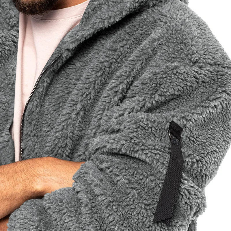 Men's Autumn and Winter Double-Sided Fleece Warm Jacket  Loose Hooded Casual Jacket