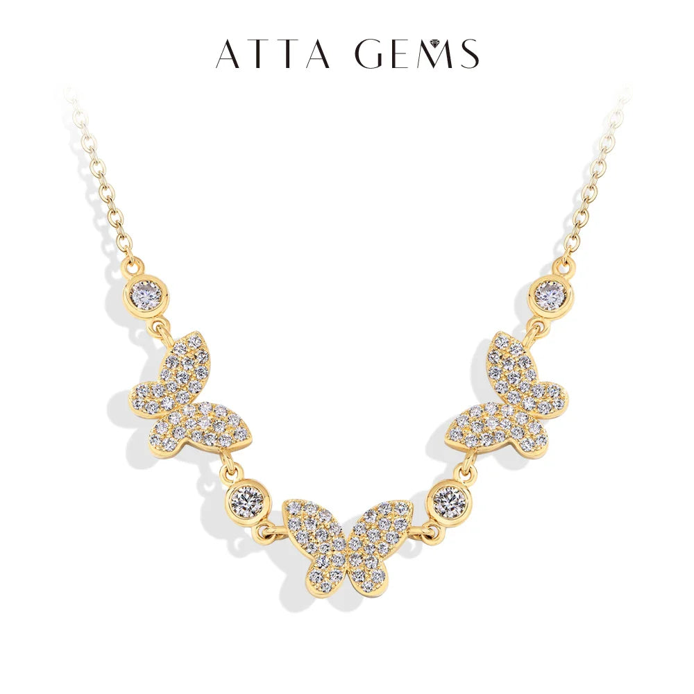Luxury Butterfly Moissanite Necklace S925 Silver 18K Gold Plated DVVS1 Diamond Wedding Bride Pendant Gift For Women New