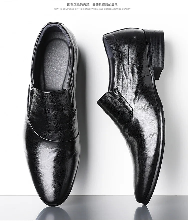2026 New Low-heeled Business Shoes for Men Black Spring Summer Leather Shoes Male Fashion Casual Dress Shoe Man