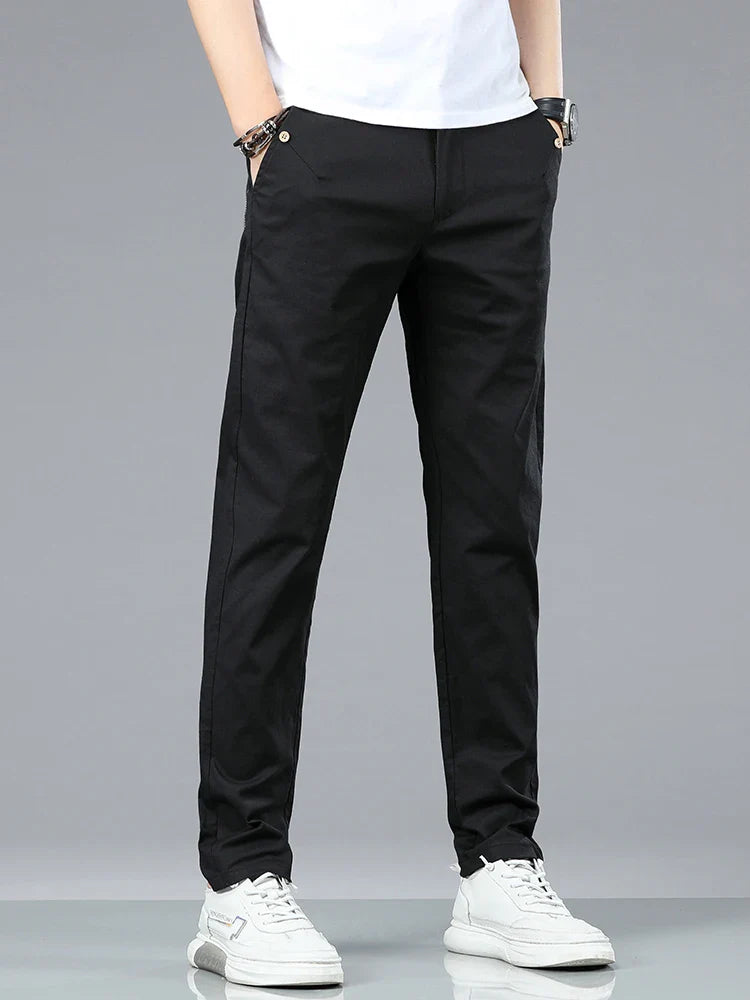 Brand Clothing Men's Casual Pants 98% Cotton Thin Business Straight Slim Fit Classic Trousers Stretch Spring Summer Male Pants