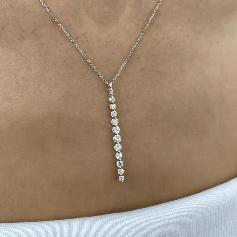 Sparkling 11-Stones Moissanite Diamond Necklace  for Women 14K Gold Filled Long Drop Pendant Necklace Glamour Jewelry Gift