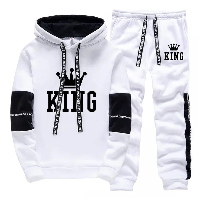 طقم بدلة رياضية رجالية من King Printing، الأكثر مبيعًا، سترة بغطاء رأس غير رسمية وسراويل، ملابس رجالية للشارع والخارج، قطعة واحدة، قمصان رياضية وسراويل رياضية