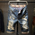Streetwear Men's Ripped Denim Shorts Straight Slim Fashion Hip Hop Short Pants Big Hole Vintage Knee Length Jeans