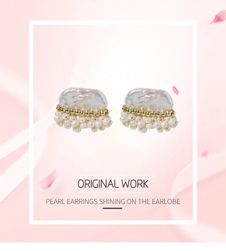 Natural Freshwater Baroque Pearl Earrings Korean Style Women Luxury Jewelry Fashion Ladies and Girls Gift GE1586