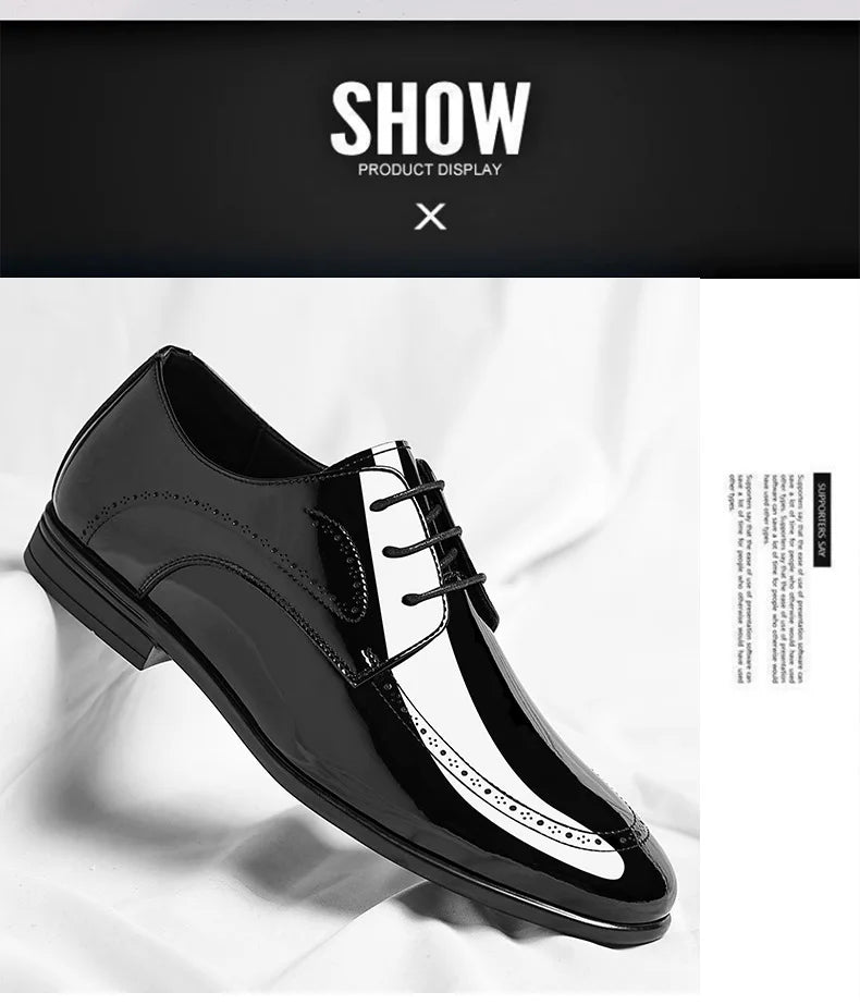 Business Formal Patent Leather Shoes for Men Spring Autumn New Designer Brogue Shoes Male Fashion Lace Wedding Shoe Man