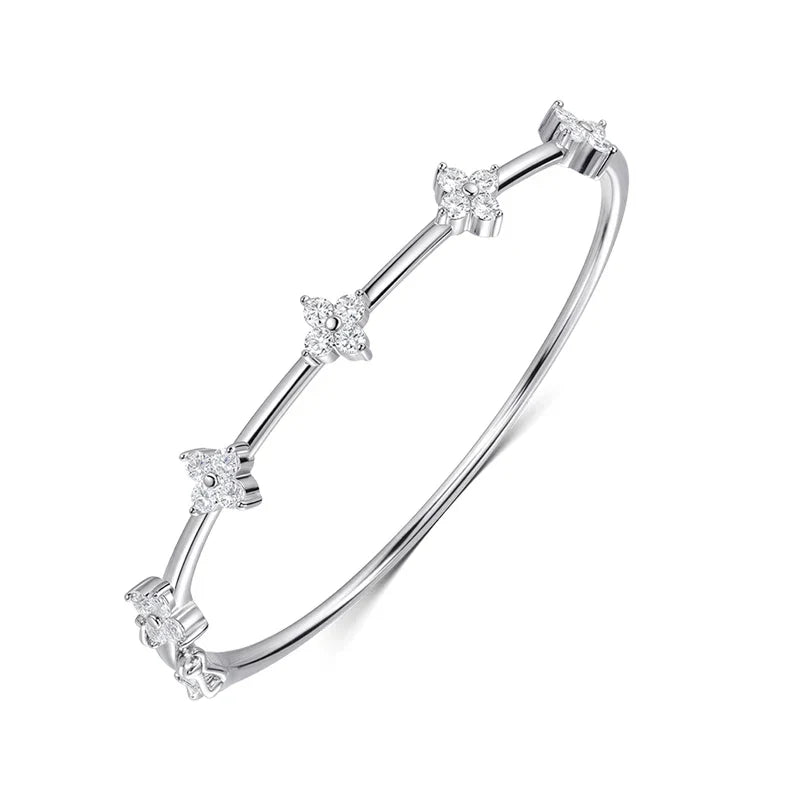 Certified 2.5mm Round Flower Moissanite Bangle for Women Original Pure 925 Sterling Silver Bracelet Luxury Female Jewelry