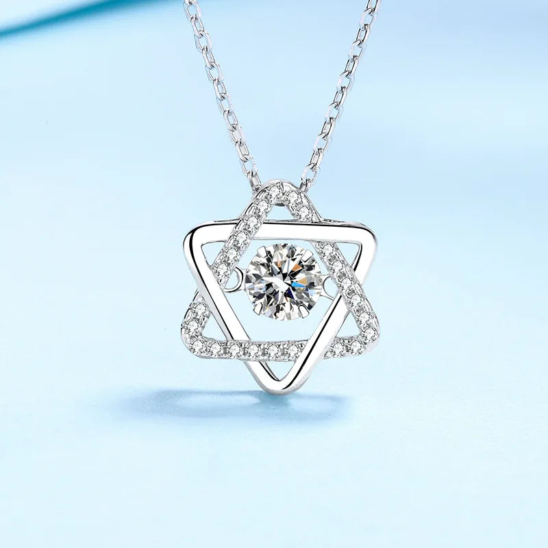 Simulation Diamonds Necklace for Women Six-pointed Star Romantic 0.5ct Moissanite Pendant Wedding S925 Silver Jewelry