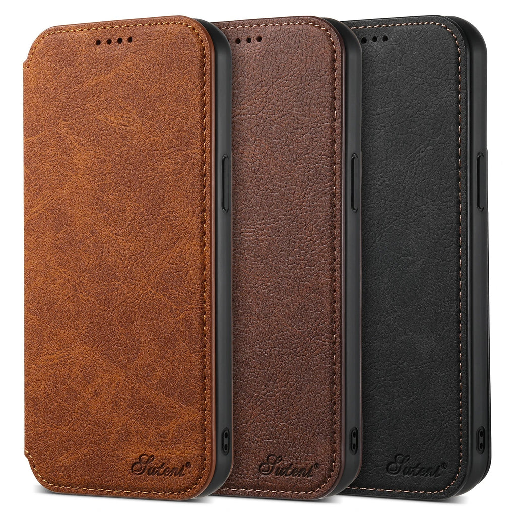 SUTENI Compatible Wireless Charging Leather Phone Case For iPhone 12 13 14 15 16 Plus 17 Pro Max Flip Cover Wallet Card Holder