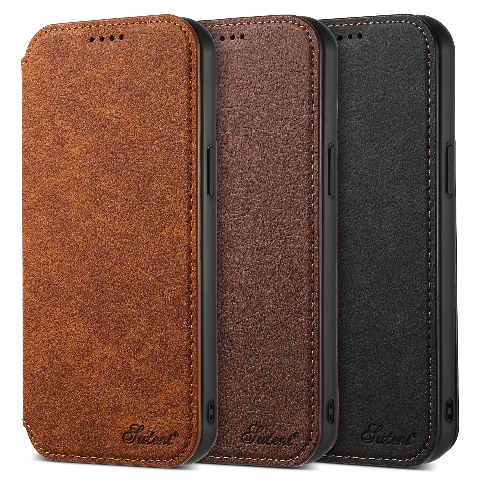 SUTENI Compatible Wireless Charging Leather Phone Case For iPhone 12 13 14 15 16 Plus 17 Pro Max Flip Cover Wallet Card Holder