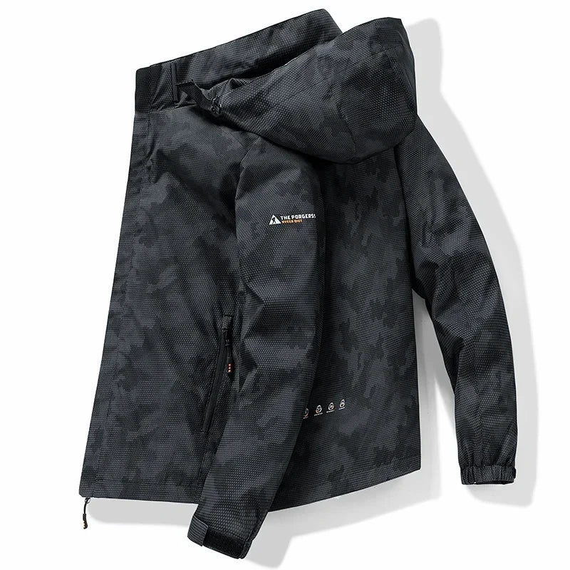 Spring Men's Windbreaker Korean Fashion Loose Waterproof Hooded Coat Outdoor Leisure Function Camping Camo Jacket Men's Workwear