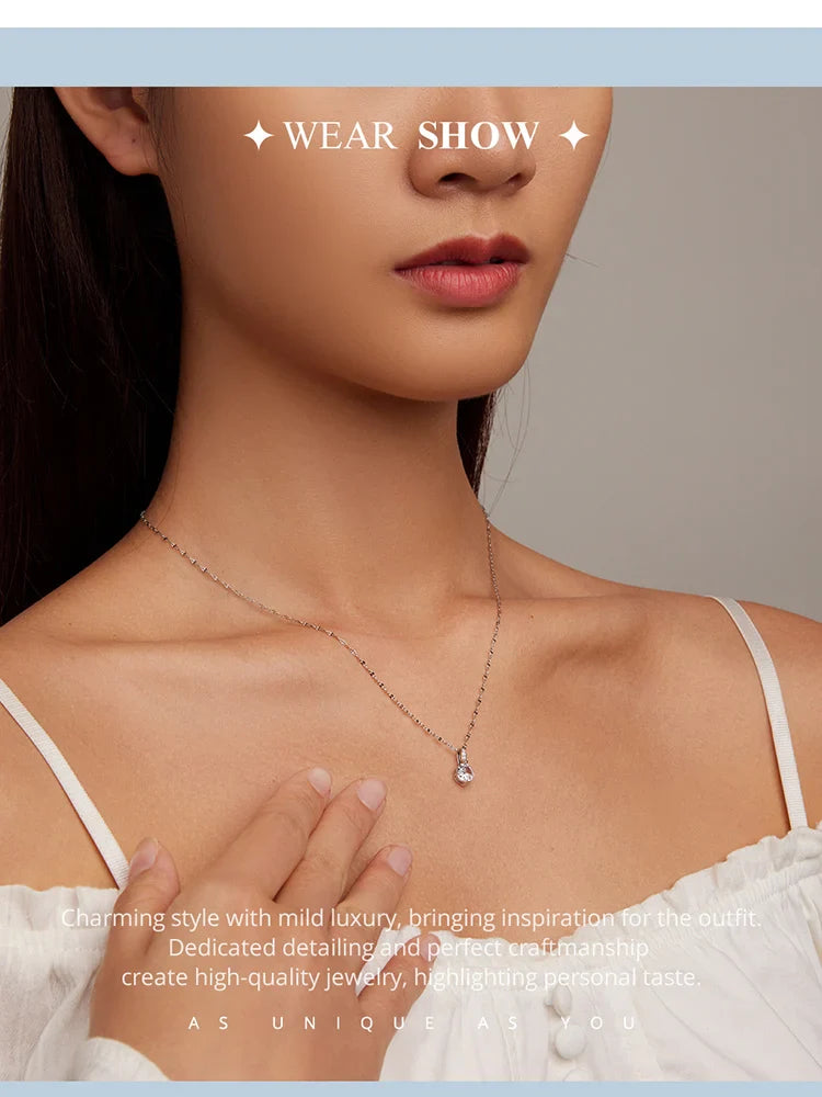 925 Sterling Silver Simple Clear Zircon Pendant Necklace for Women Wedding Engagement Anniversary Fine Jewelry BSN273