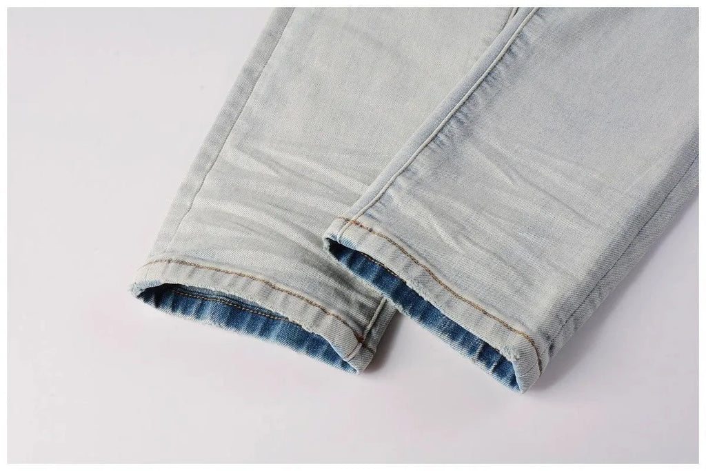 Spring and Autumn New Trend Solid Color Straight Tube Ripped Stretch Jeans Men Casual Comfortable Breathable High-Quality Jeans
