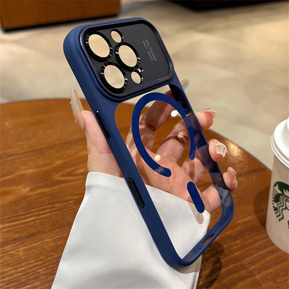 Luxury Magnetic Metal Lens Bumper Protection Case For iPhone 17 16 15 14 13 Pro Max Plus For Magsafe Acrylic Translucency Cover