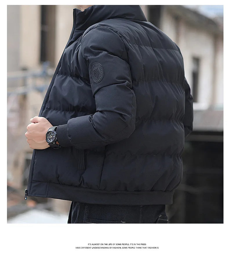 2025 Winter New Solid Color Zipper Down Jacket Thick Cotton Jacket Men Trendy Brand Casual Youth Coat Versatile Comfortable Top