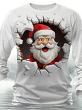 New Fun Christmas Long Sleeve T-Shirt Santa Claus Pattern Sweatshirt Men Role Play Pullover Boys Round Neck Polyester Sweatshirt