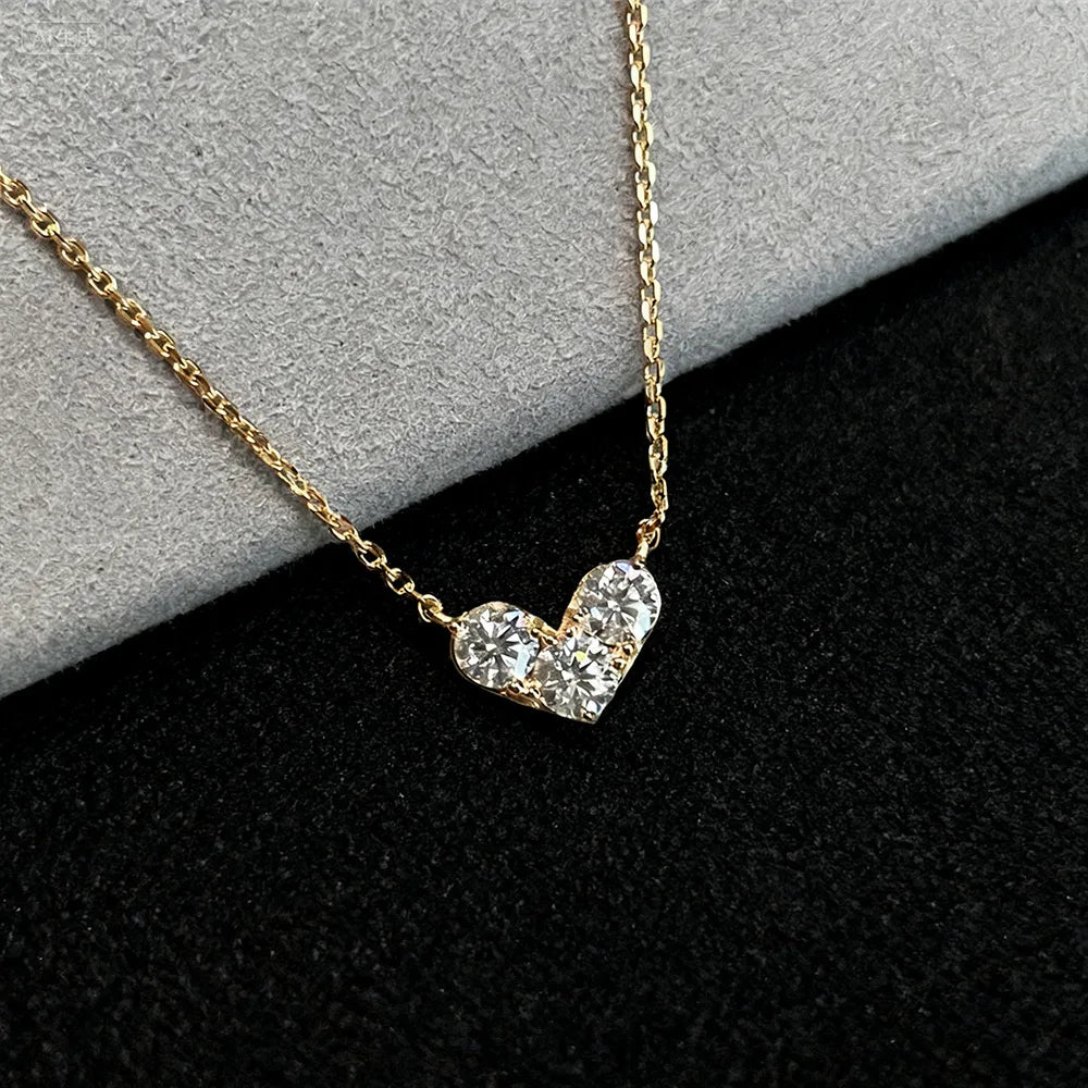 3-Stone Round Cut Full Moissanite Pendant Necklace Heart Shape for Woman 925 Silver Certified Lab Diamond Lucky Neck Chain