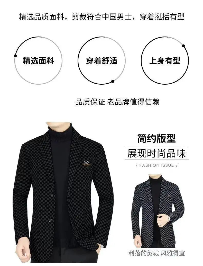 Winter Add Velvet Woolen Suit Jackets Men Thick Warm Wedding Blazers Brand Casual Business Dress Coat Social Office Streetwear