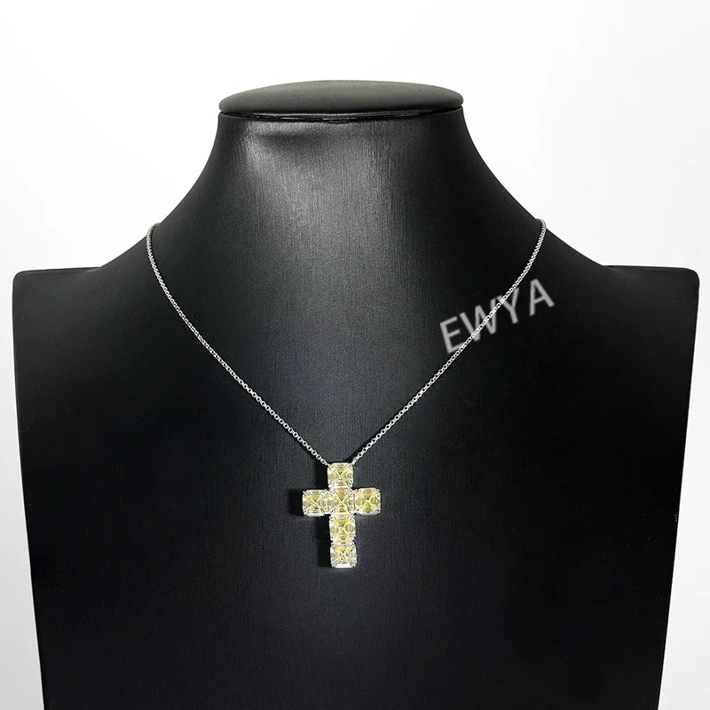 Luxury 12cttw Full 7*7mm Asscher Cut D Color Moissanite Pendant Necklace for Women S925 Silver Pass Diamond Test Neck Chain