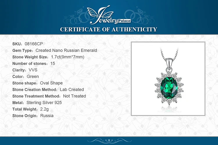 Princess Diana Created Blue Sapphire Ruby Simulated Emerald 925 Sterling Silver Pendant Necklace for WomenNo Chain