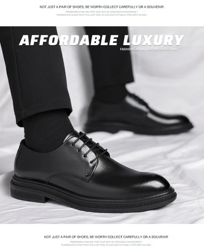 Mens Black Leather Shoes Autumn British Style Formal Business Footwear Low Top Commute Style Dress Shoes For Suits