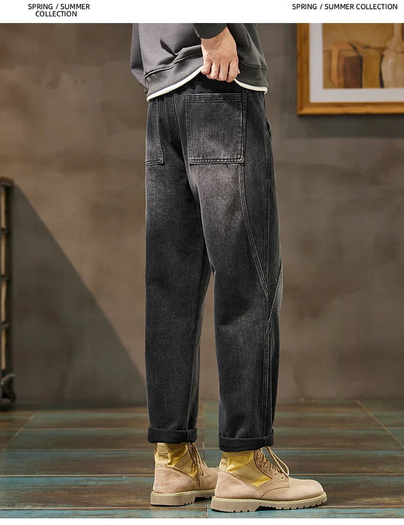 Trendy Loose Straight Casual Jeans Long Pants American Style Spring Autumn Loose Straight Cone Shape Jeans for Casual Wear