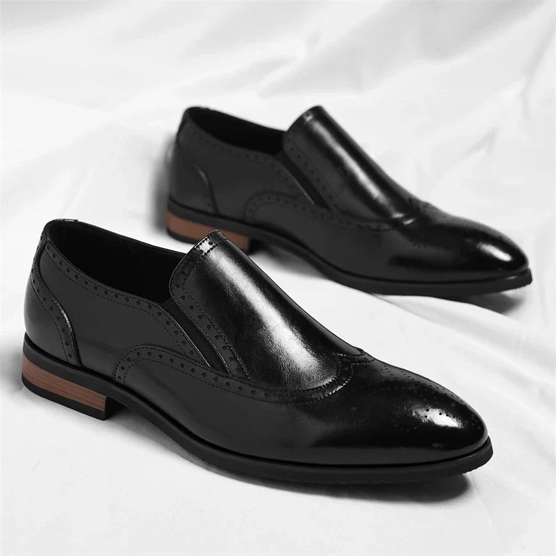 Men's Genuine Leather Brogue Loafers Dress Shoes with Wingtip Perforations Comfortable Business Casual Oxfords Office & Weddings