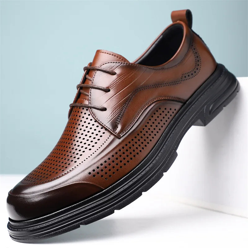 2026 New Men's Breathable Hollow Out Leather Oxford Shoes Formal Business Dress Shoes for Man Summer Autumn Platform Shoe Male