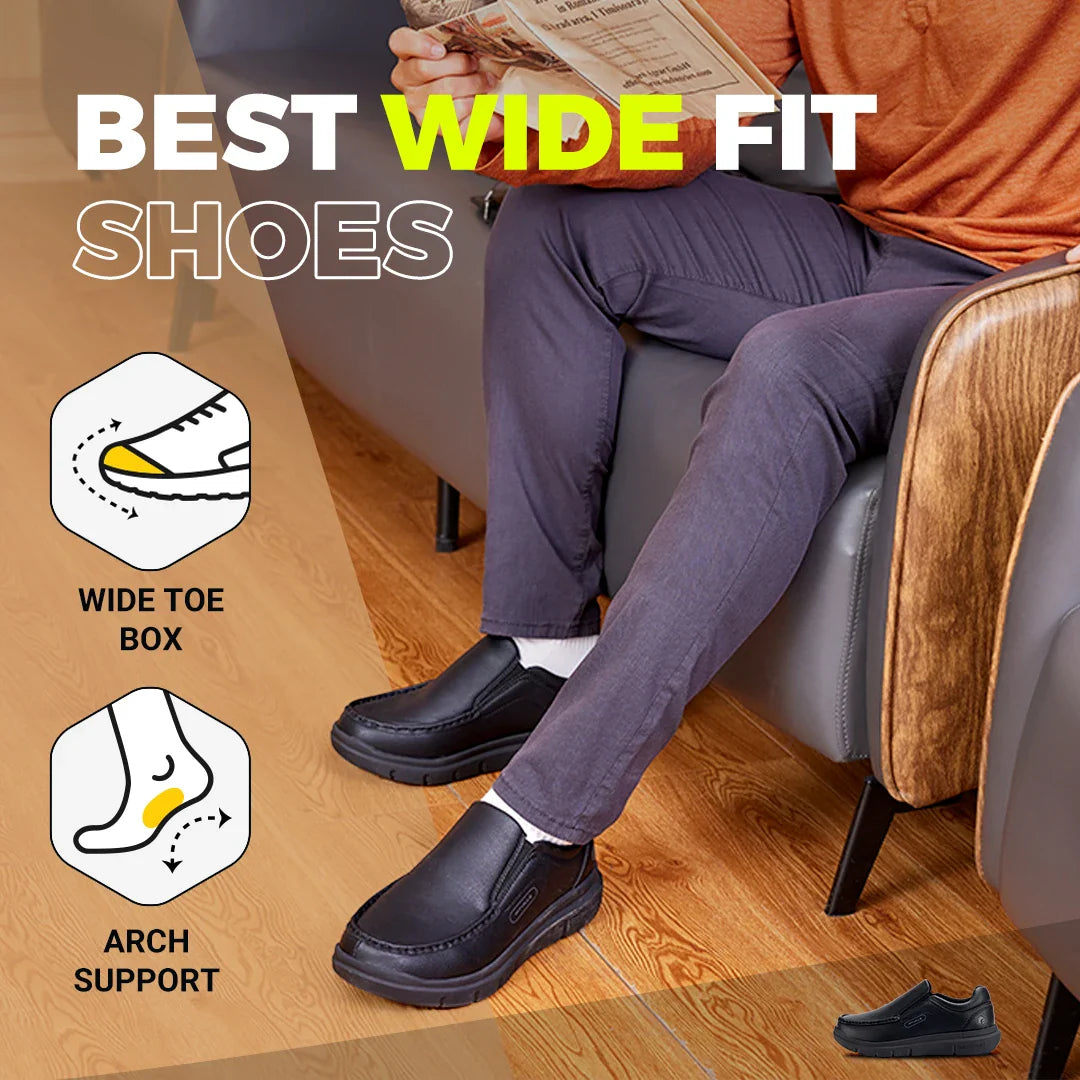 Men's Shoes Wide Width Leather Slip-On Casual Shoes Lightweight For Swollen Feet with Arch Support Pain Relief