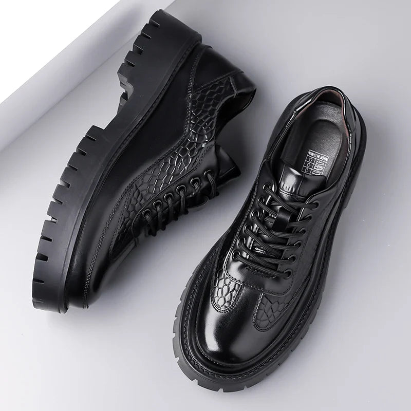 Retro Brown Men's Banquet Leather Shoes Thick Soled Wear-resistant Work Shoes2025 Classic Brand Men's Business Dress Shoes