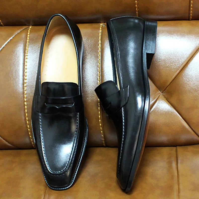  Men's genuine leather slip-on shoes polished leather classic loafers suitable for office weddings and daily wear