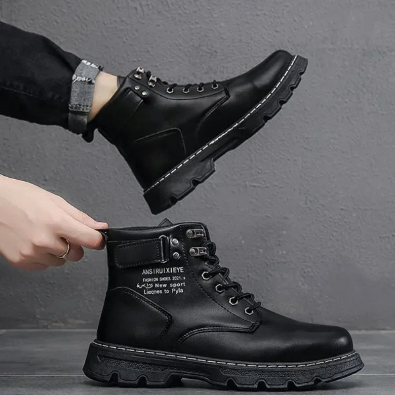 Men's Boots High Top Casual Lace Up Flat Bottomed Boots