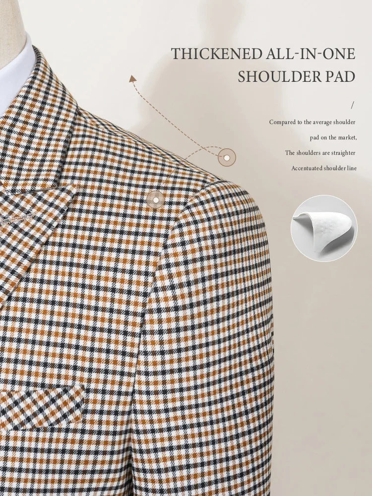 Fashionable Plaid suit High-end Brand Business Slim Fit Casual Party Dress Male Groom Wedding Blazers Double Breasted