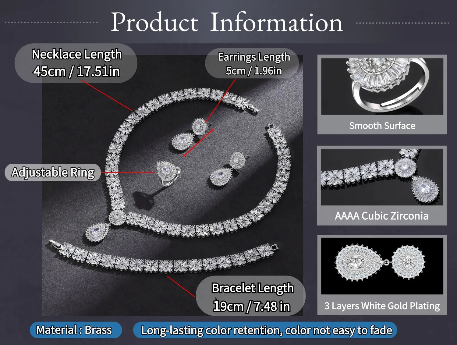 Luxury Wedding Indian Bridal Jewelry Sets Women Snowflakes Cubic Zirconia 4 pcs Necklace Earrings for Women