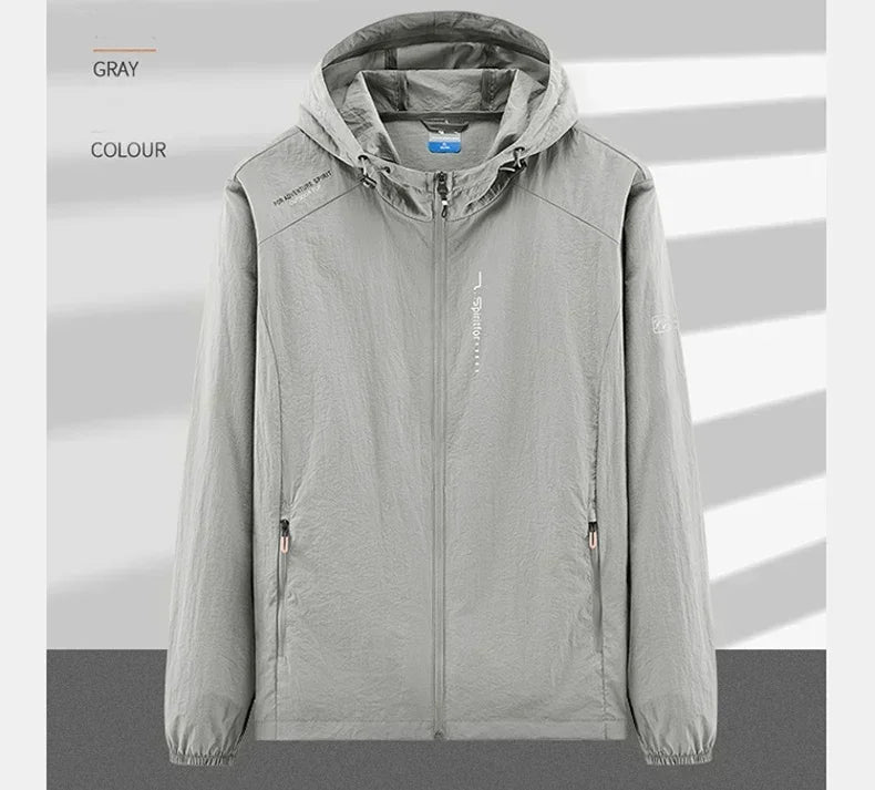 Summer Outdoor Quick Dry Sun-Protective Thin Jacket Men Hiking Fishing Cycling Hooded Gym Sport Windbreaker Ultra Light Coats
