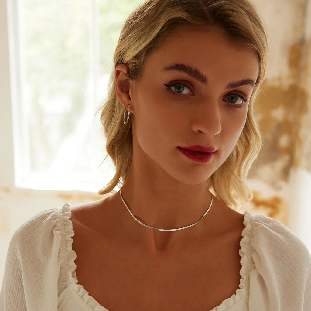 Dainty Herringbone Choker Necklace for Women Girls, 925 Sterling Silver Snake Chain Necklace Fashion Jewelry