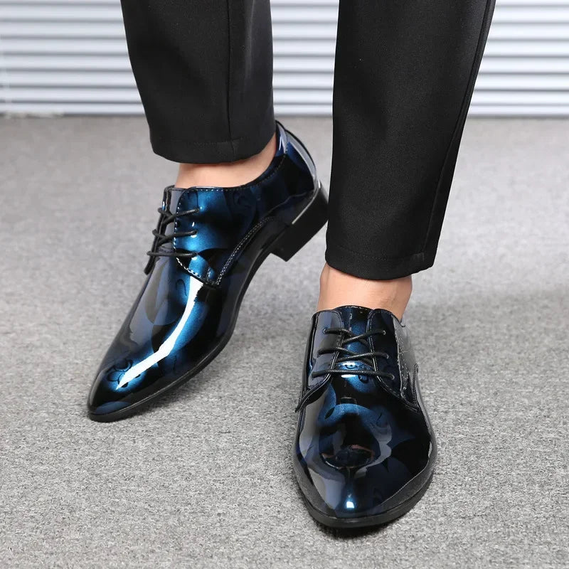 Men's Formal Leather Shoes with Floral Pattern – Business Dress, EU Size 40–48