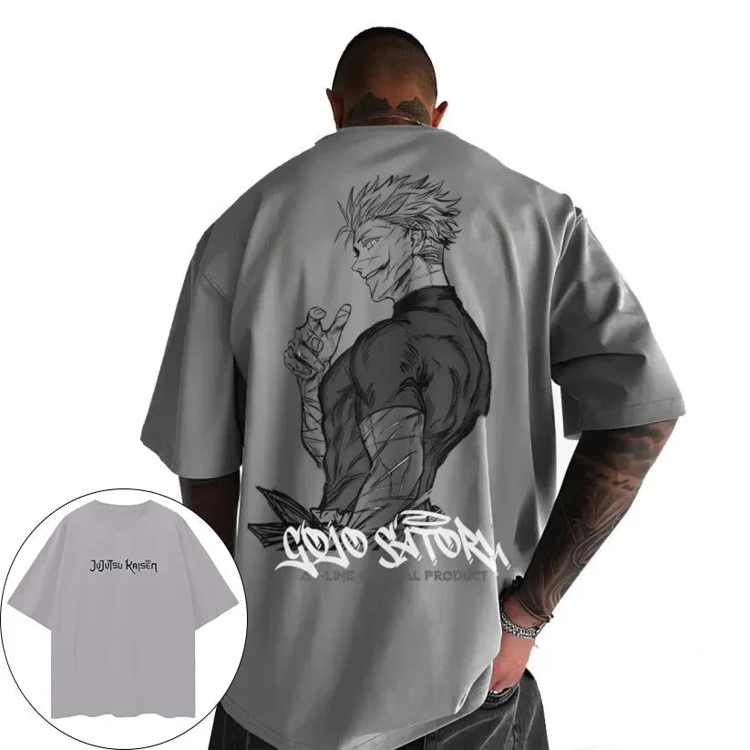 تي شيرت Jujutsu Kaisen الياباني أنيمي ساتورو جوجو صيفي قطني للرجال للأولاد على طراز Y2k Harajuku للأطفال ملابس عصرية قصيرة الأكمام للآباء والأبناء