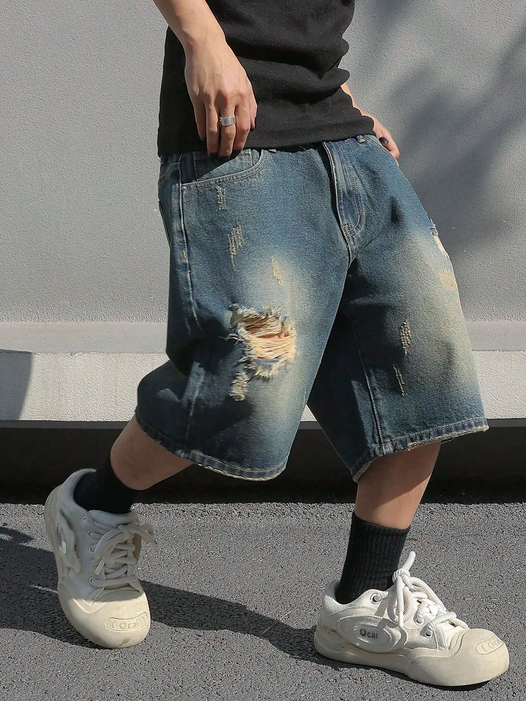 Men Summer Baggy Stretchy Denim Shorts Jeans For Men Streetwear Ripped Knee length Baggy Comfort Cargo Casual Shorts Pants Jean