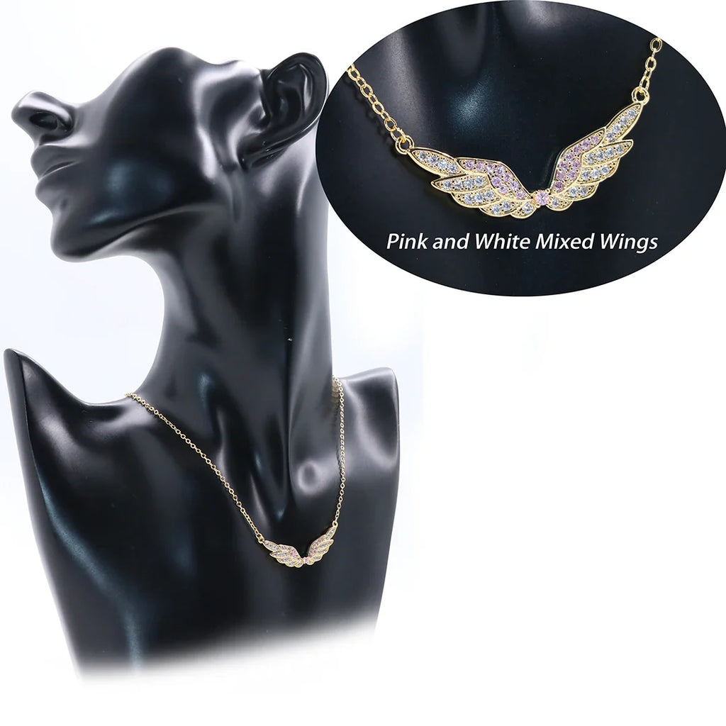 Delicate Women 24K Gold Plated Zircon Angel Wing Chain Pendant Necklace