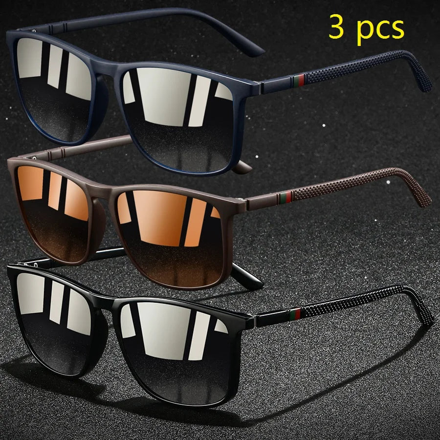 3 PCS Fashion Vintage Check Square Sunglasses Men WomenDriving Fishing Luxury Brand Designer Sun Glasses Retro UV400  Eyewear