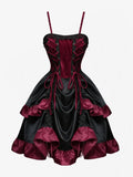 Gothic Lace Up Cinched Ruffles Layered Dress 2026 Women Summer New Deep Red Club,Cocktail & Party A Line Dresses Vestidos